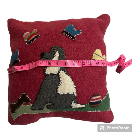 Wool Hand Enbroidered Throw Pillows - dog and apple orchard - Picture 5 of 11